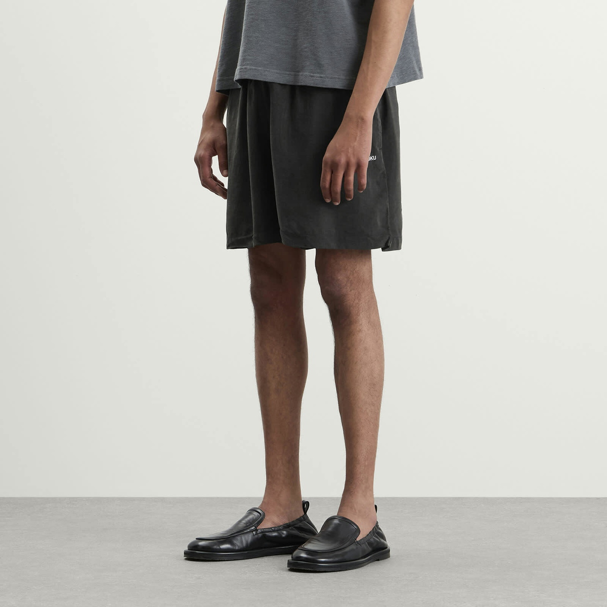 MKI Men's Ribbed Cupro Wide Leg Shorts in Sueded Black