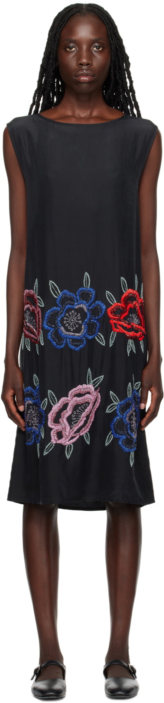Bode Black Poppy Minidress