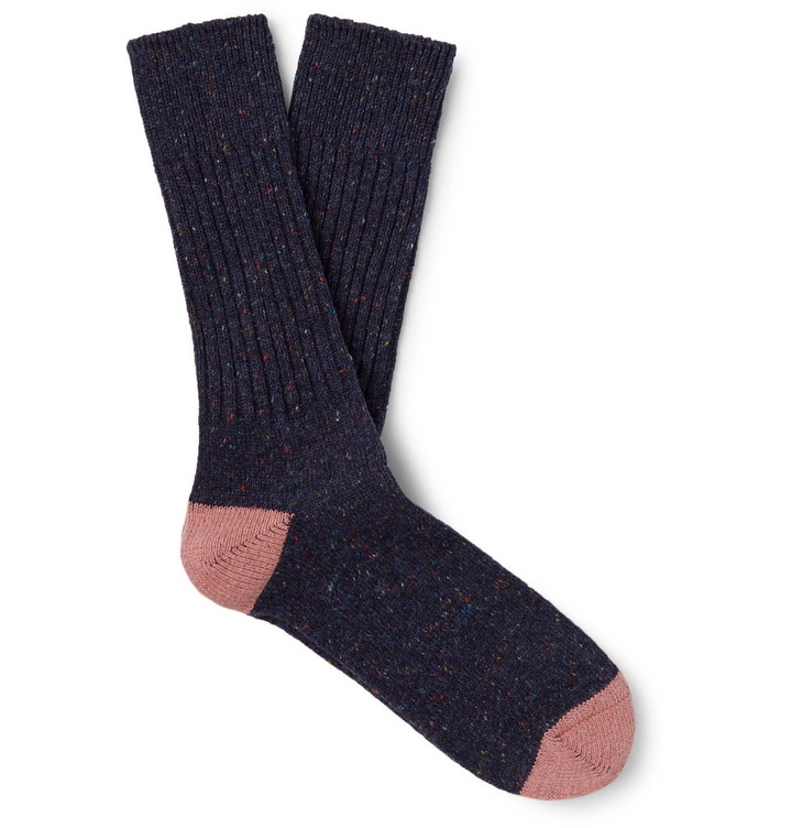 Photo: Anonymous Ism - Flecked Ribbed Knitted Socks - Blue