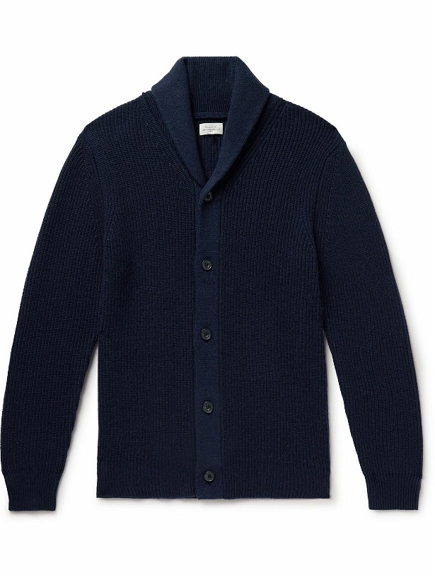 Photo: Hartford - Shawl-Collar Ribbed Wool and Cashmere-Blend Cardigan - Blue