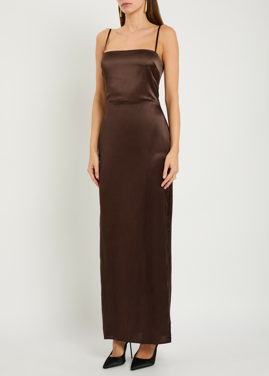 Reformation Frankie Silk Maxi Dress Brown