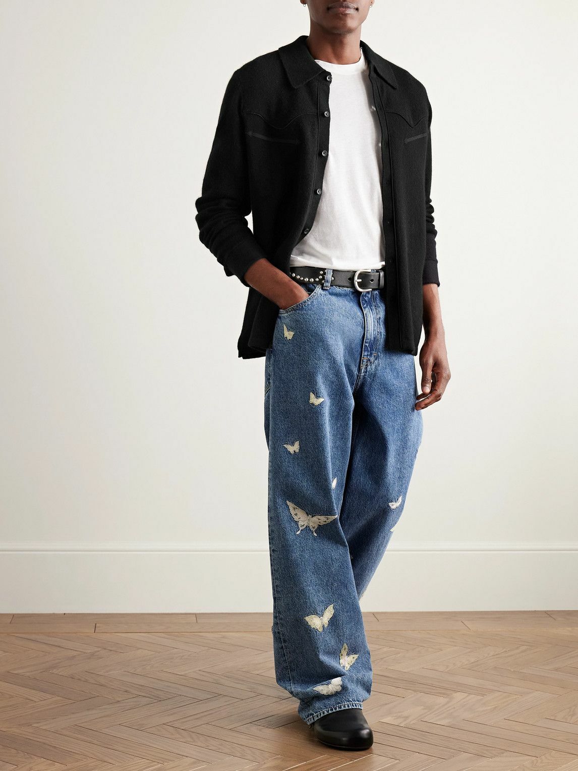 Guest In Residence - Western Felt-Trimmed Cashmere Shirt - Black