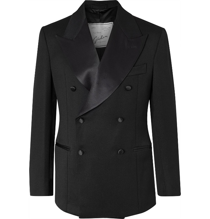 Photo: Giuliva Heritage - Tonino Slim-Fit Satin-Trimmed Double-Breasted Wool Tuxedo Jacket - Black