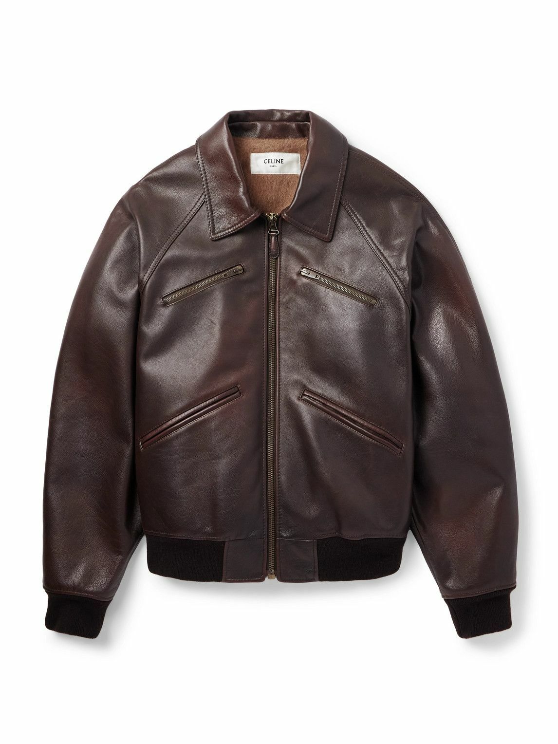 CELINE - Leather Bomber Jacket - Brown
