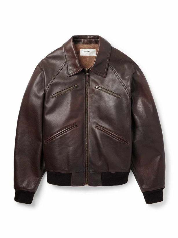 Photo: CELINE - Leather Bomber Jacket - Brown