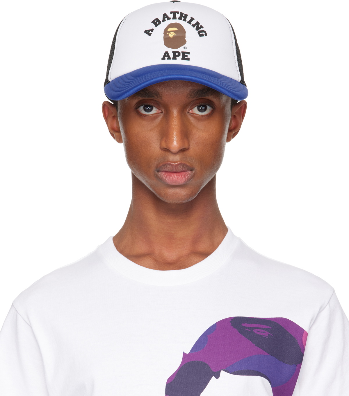 BAPE White & Blue College Mesh Cap A Bathing Ape