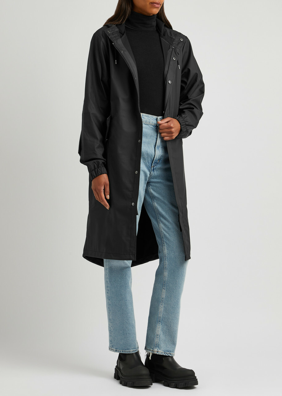 Rains Fishtail Hooded Rubberised Parka, Parka, Black, Storm Flap