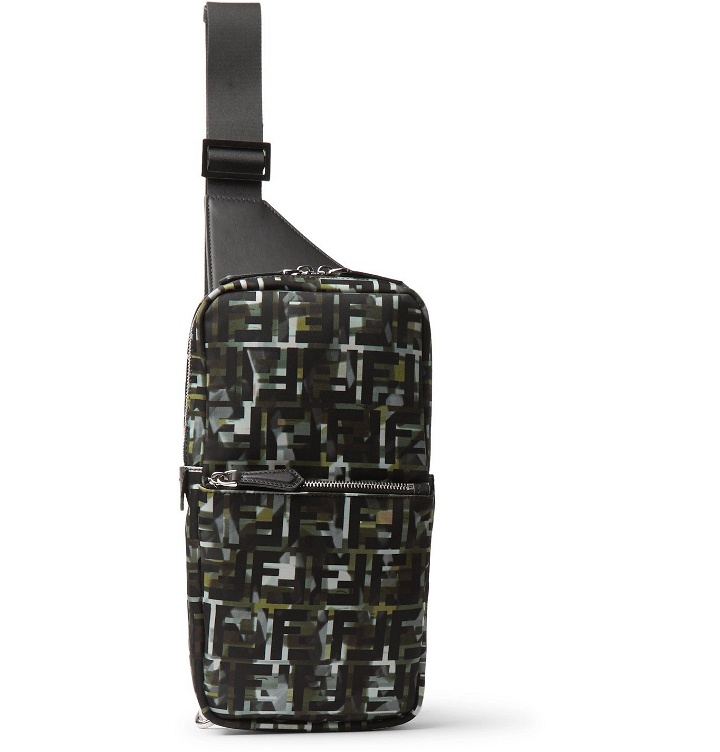 Photo: Fendi - Leather-Trimmed Logo-Print Canvas and Mesh Sling Bag - Green