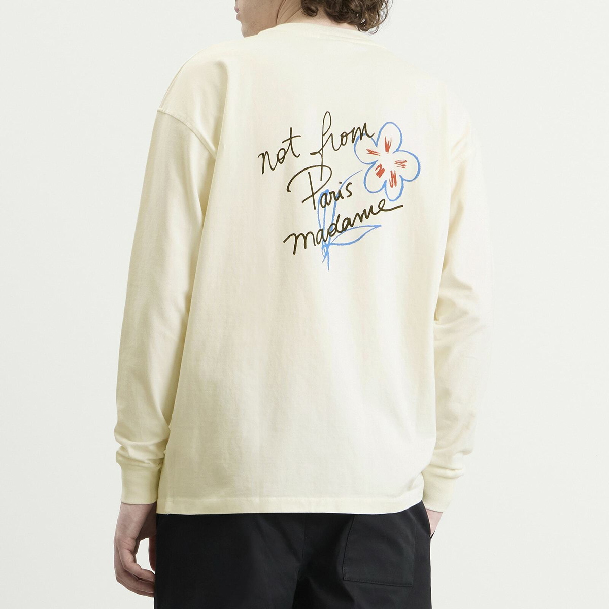 Drôle de Monsieur Men's Esquisse Slogan Long Sleeve T-shirt in Off White