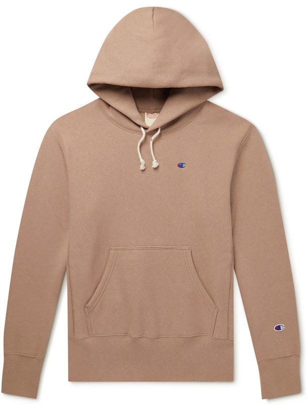 Photo: Champion - Logo-Embroidered Cotton-Blend Jersey Hoodie - Brown