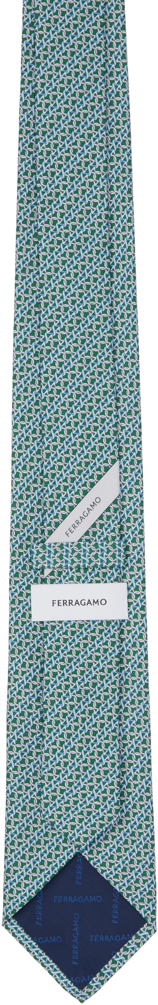 Ferragamo Green Gancini Print Silk Tie