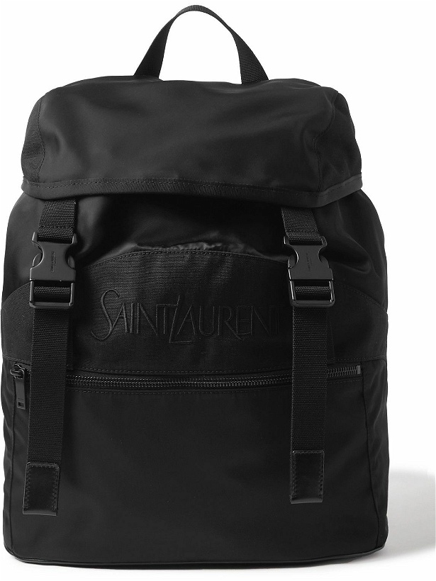 Photo: SAINT LAURENT - Logo-Embroidered Leather-Trimmed Shell Backpack