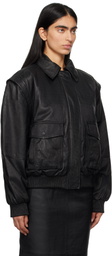 REMAIN Birger Christensen Black Leather Bomber Jacket