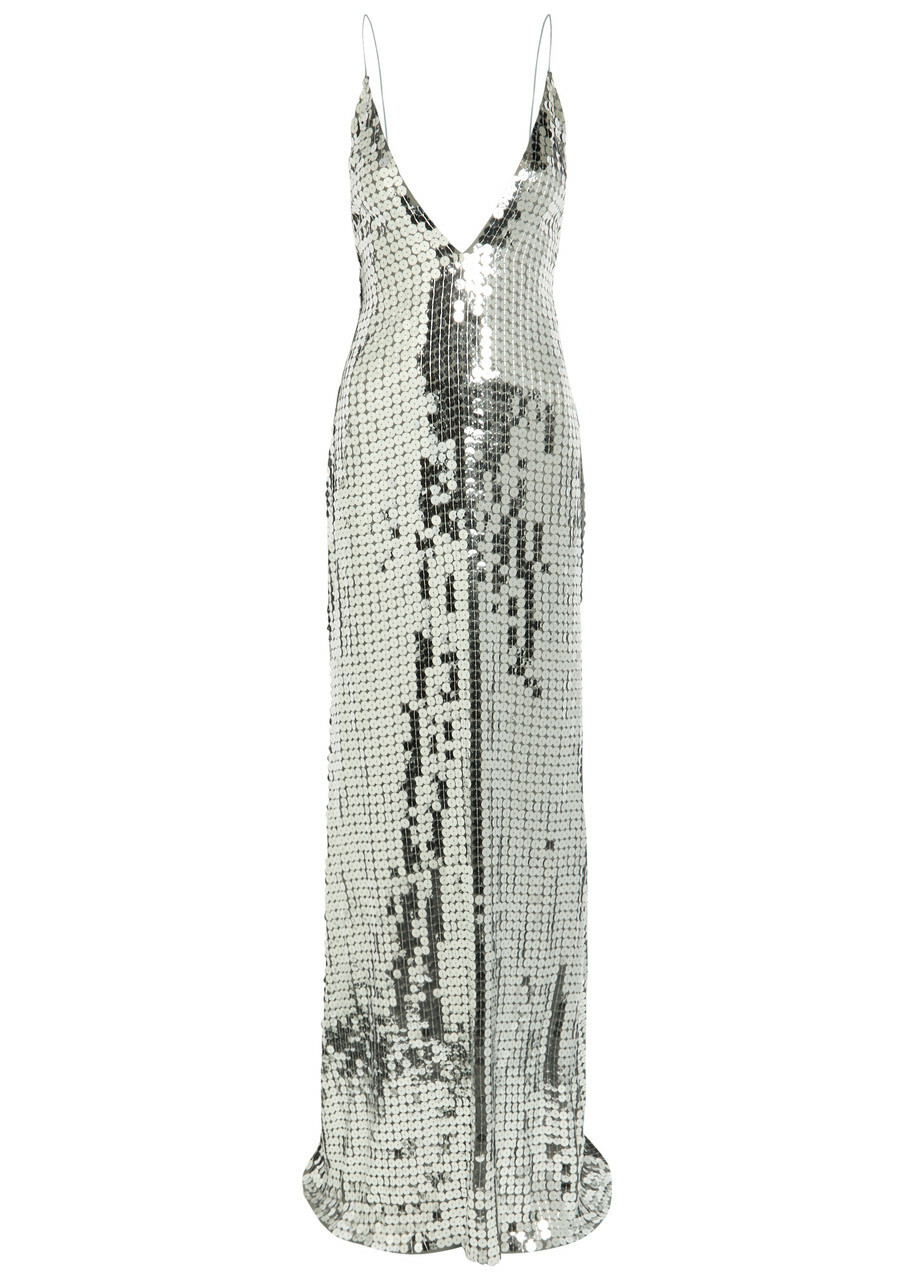 The New Arrivals Ilkyaz Ozel Claudie Sequin-embellished Maxi Dress Grey