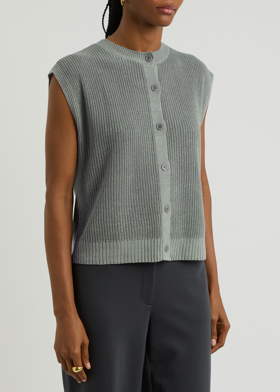 Eileen Fisher Ribbed Linen-blend Vest Light Grey