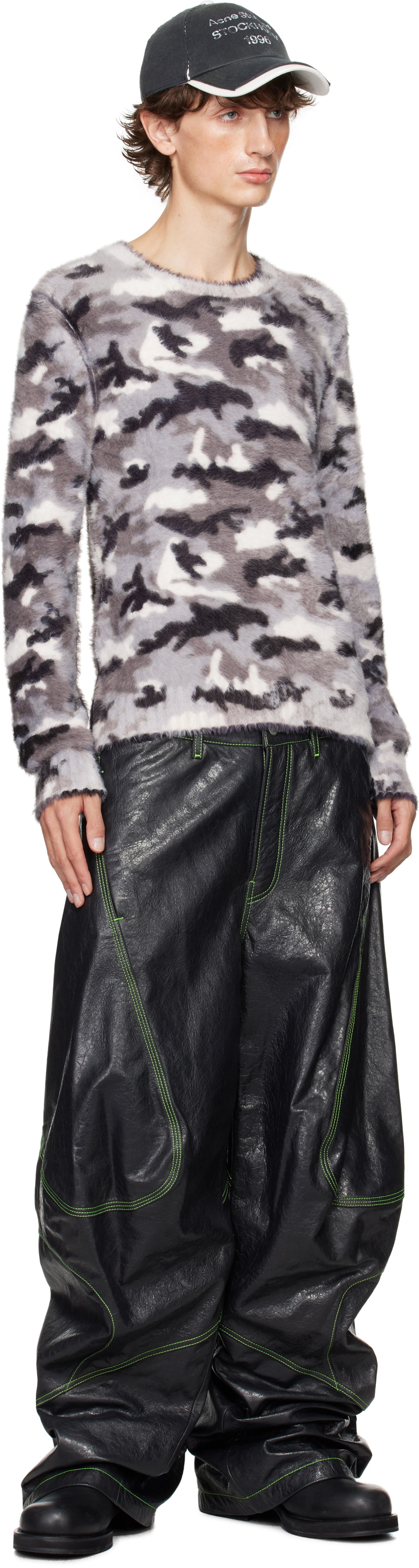 Acne Studios Gray Embroidered Leather Pants