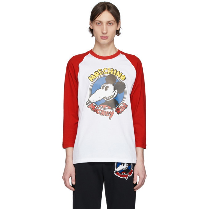 Photo: Moschino White and Red Chinese New Year Mickey Rat Long Sleeve T-Shirt