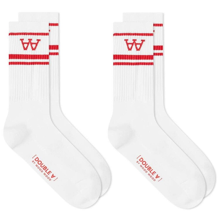 Photo: Wood Wood Men's Con Sock - 2 Pack in White/Red