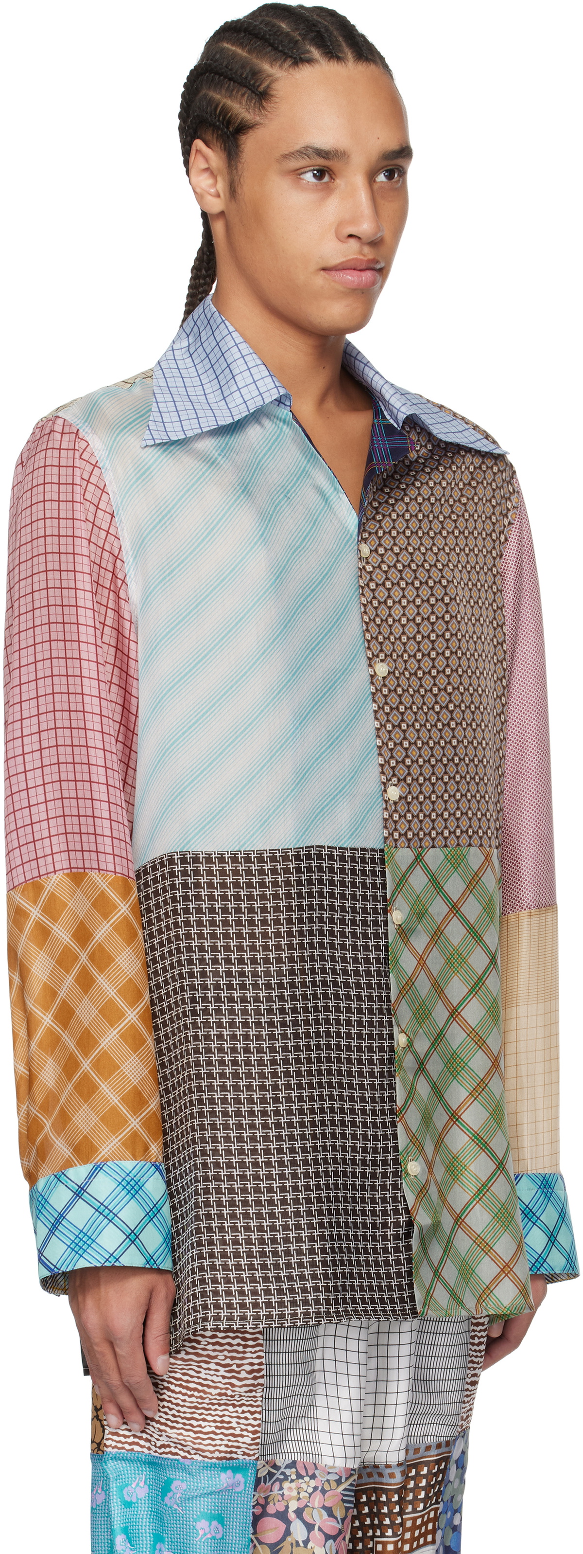 Marine Serre Multicolor Regenerated Silk Scarves Lapel Collar Shirt