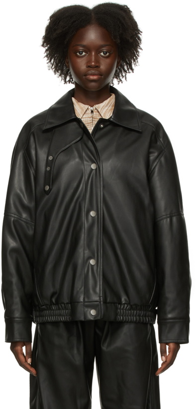 Photo: TheOpen Product Black Faux-Leather Bomber Jacket