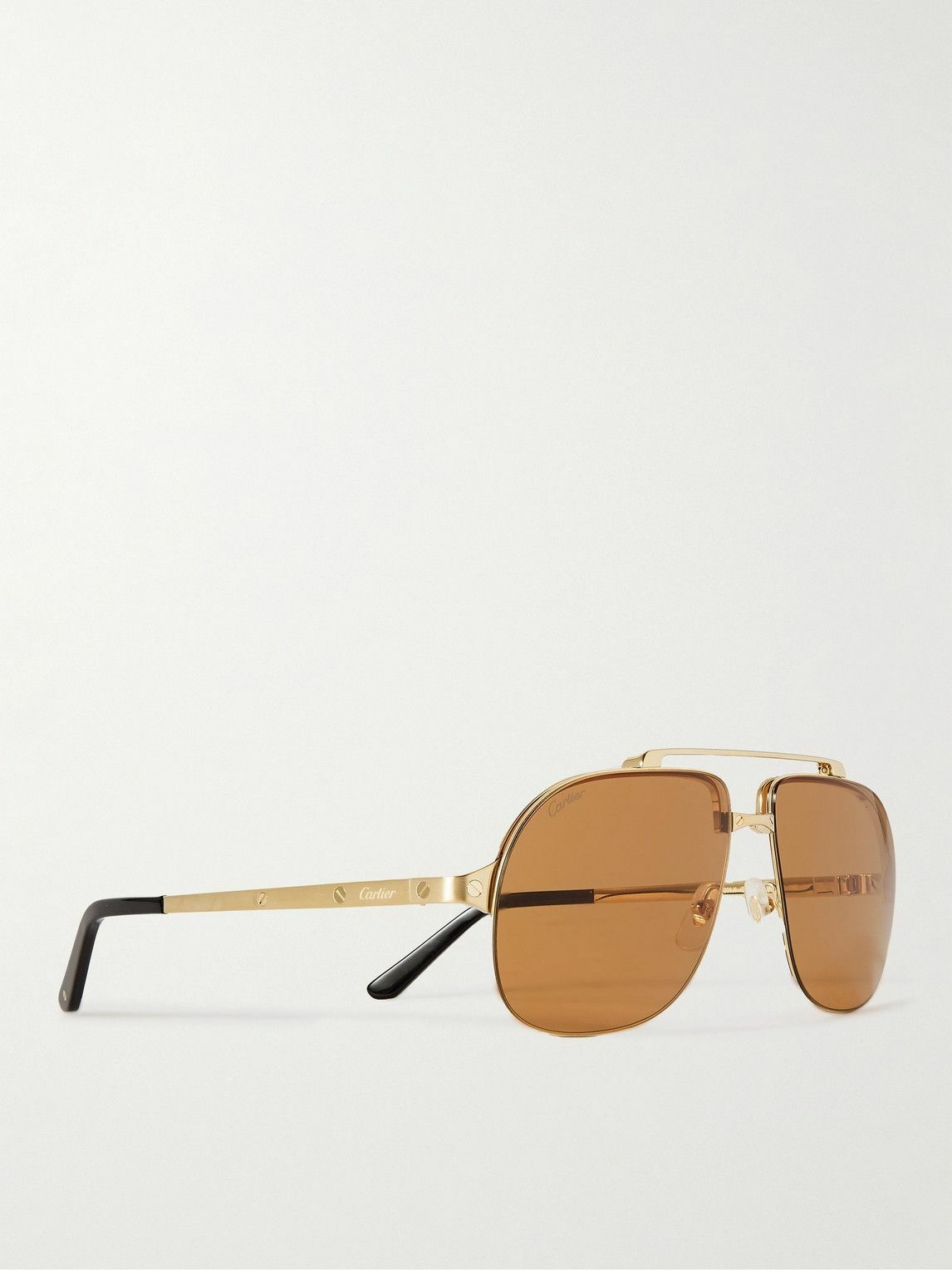Cartier Eyewear - Santos Evolution Aviator-Style Gold-Tone Sunglasses ...