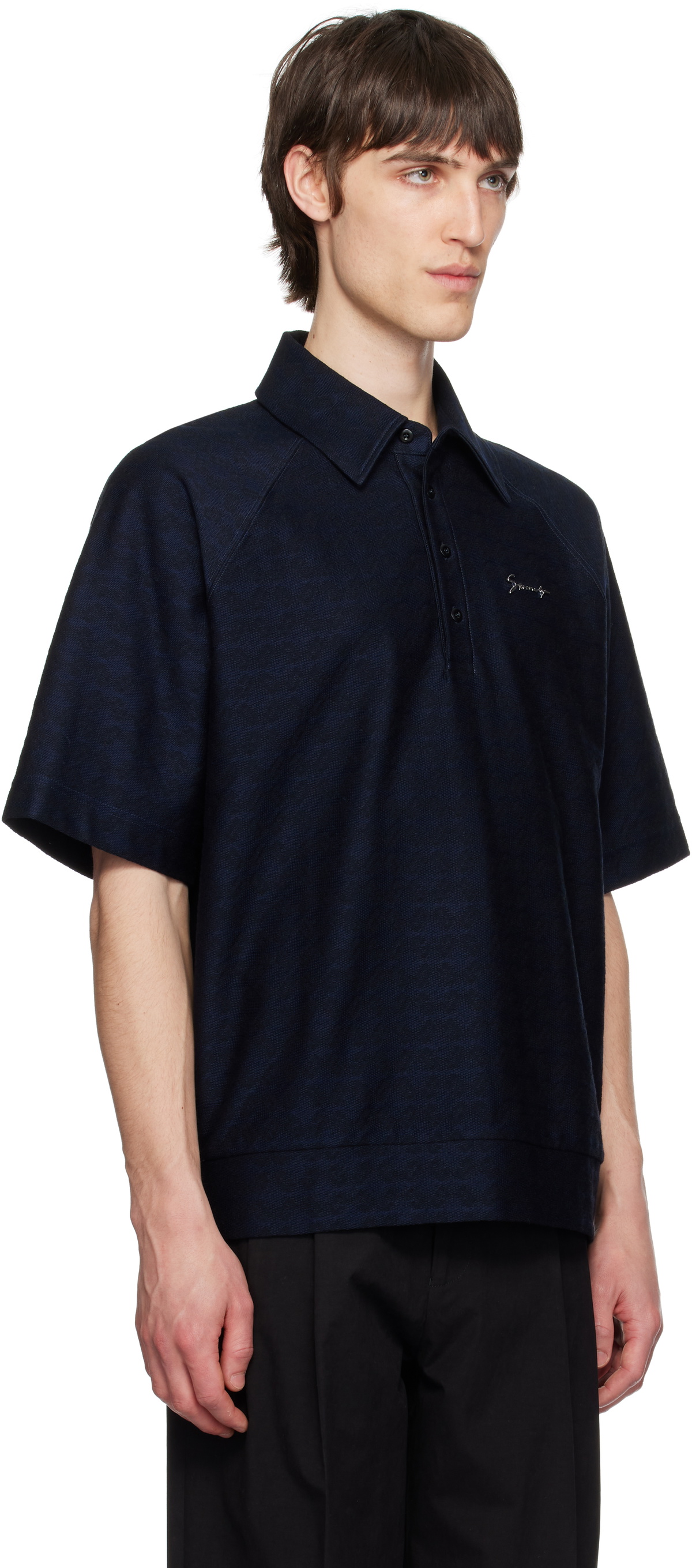 Givenchy Black & Navy Monogram 72 'GIVENCHY' Signature Polo