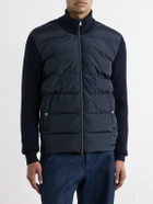 Herno - Waffle-Knit Wool-Trimmed Quilted Shell Down Jacket - Blue