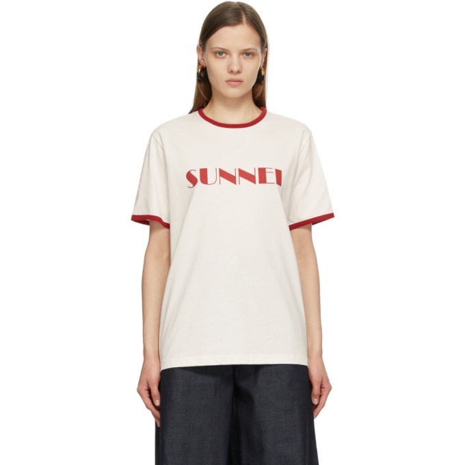 Sunnei White and Red Logo T-Shirt Sunnei