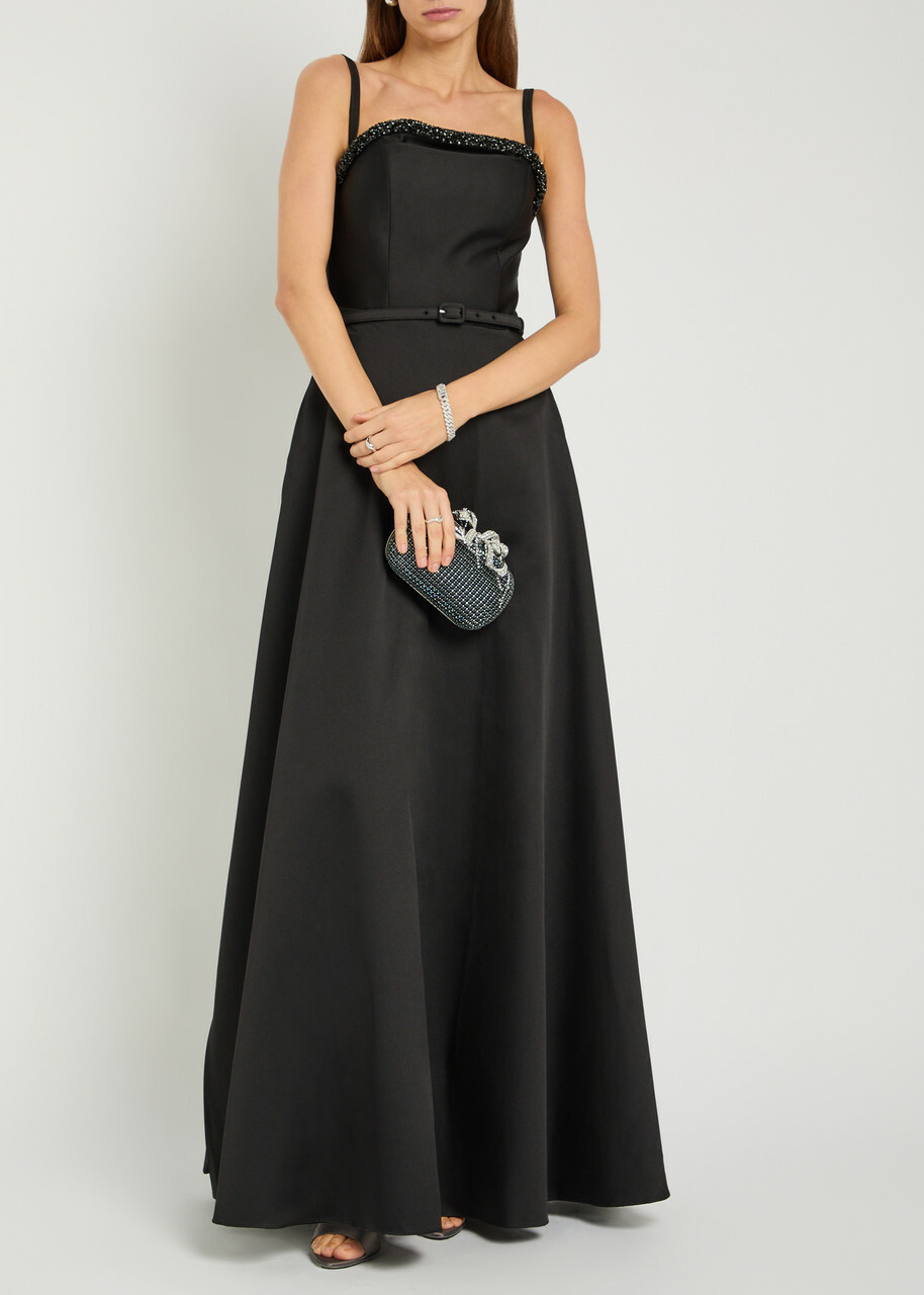 Roland Mouret Curved Crystal-embellished Taffeta Gown Black