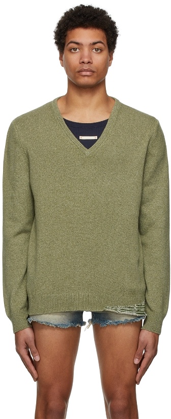 Photo: Maison Margiela Green Double Layer V-Neck Sweater