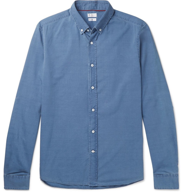 Photo: Brunello Cucinelli - Button-Down Collar Cotton-Chambray Shirt - Men - Blue