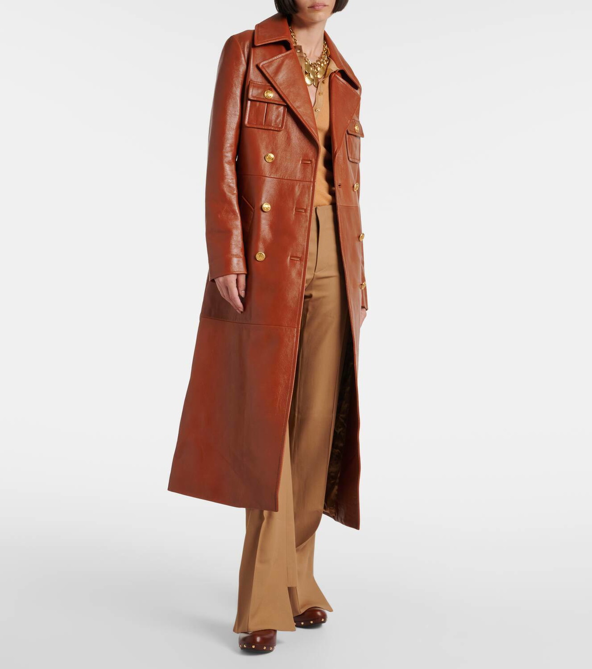 Chloé Double-breasted belted leather coat Chloe