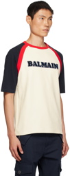 Balmain Off-White & Navy Retro T-Shirt