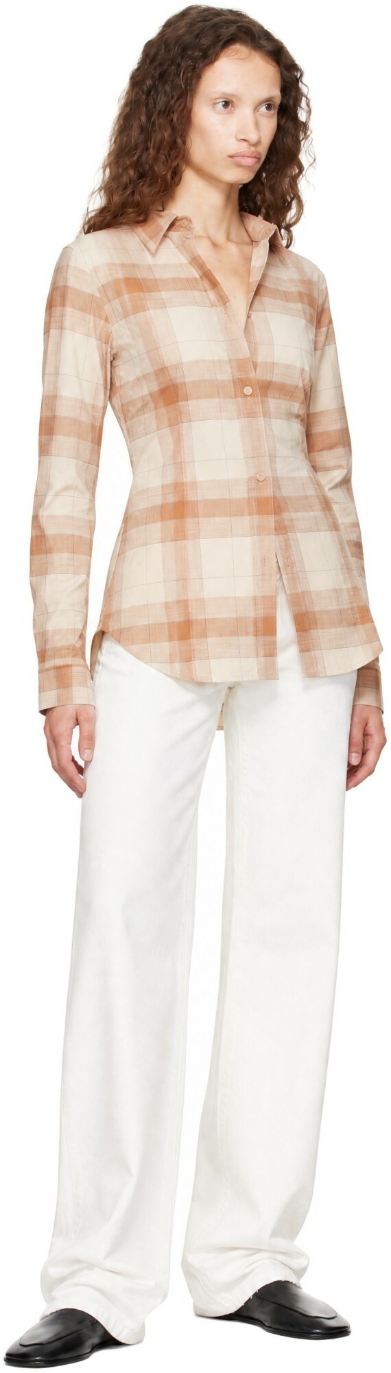 Calvin Klein Collection Beige Scarlett Plaid Button-Down Shirt