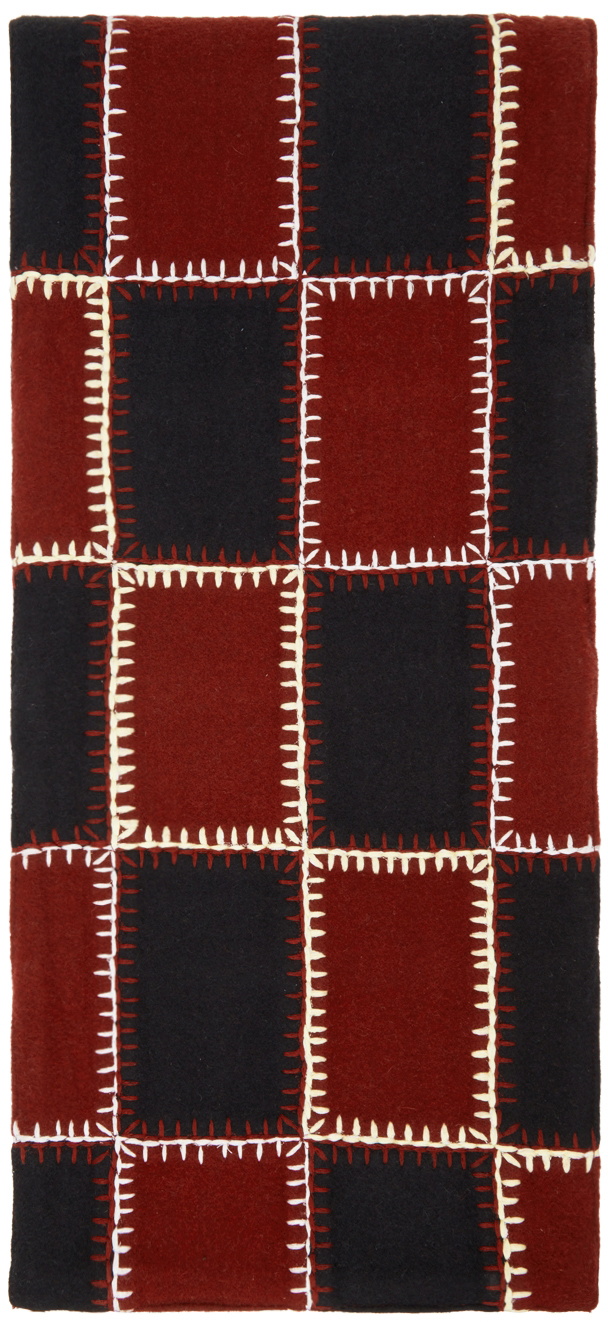 Bode Burgundy & Black Blanket Stitching Quilt Scarf