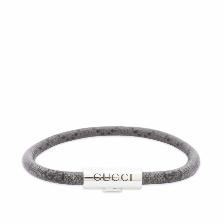 Photo: Gucci Men's Leather Strap Bracelet in Silver/Black
