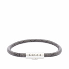 Gucci Men's Leather Strap Bracelet in Silver/Black