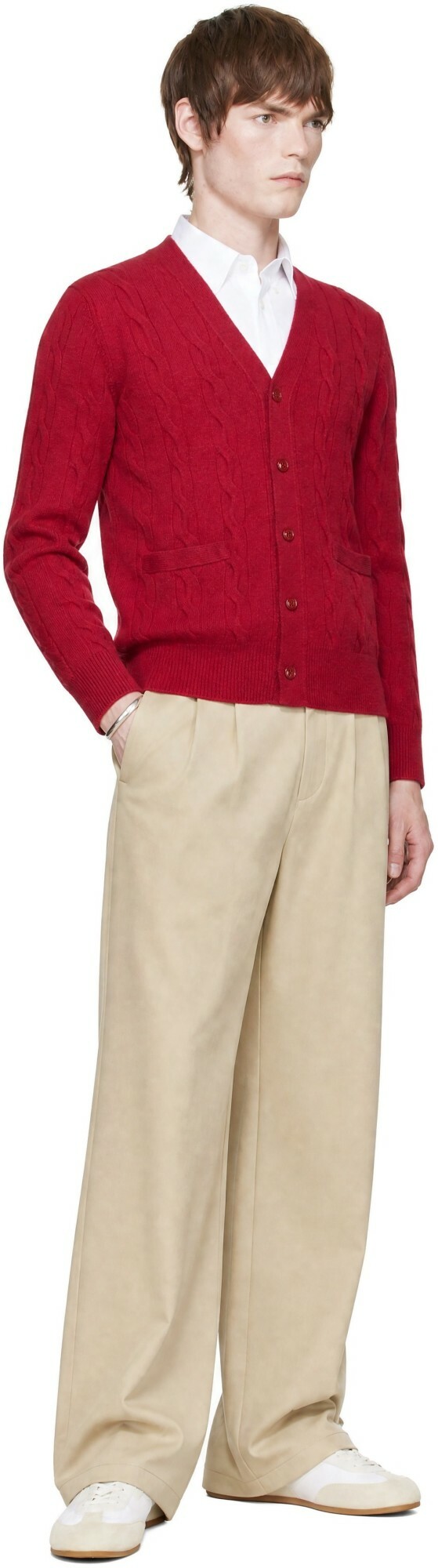 AMI Paris Red Cable Wool Cardigan