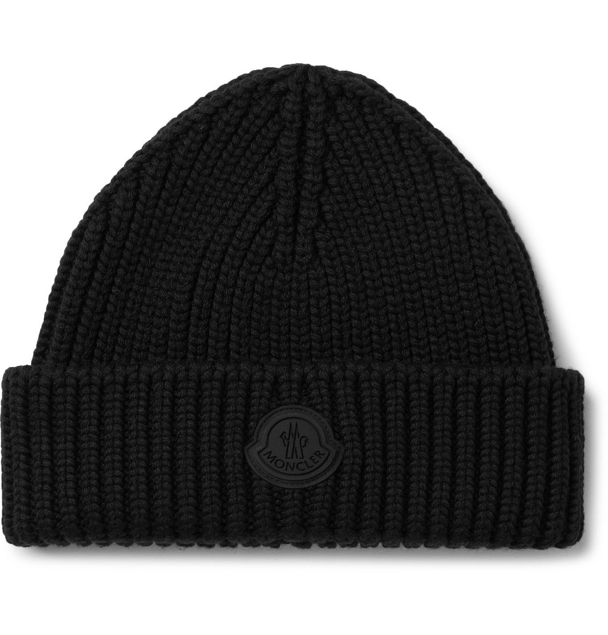 Moncler LogoAppliquéd Ribbed Virgin Wool Beanie Black Moncler