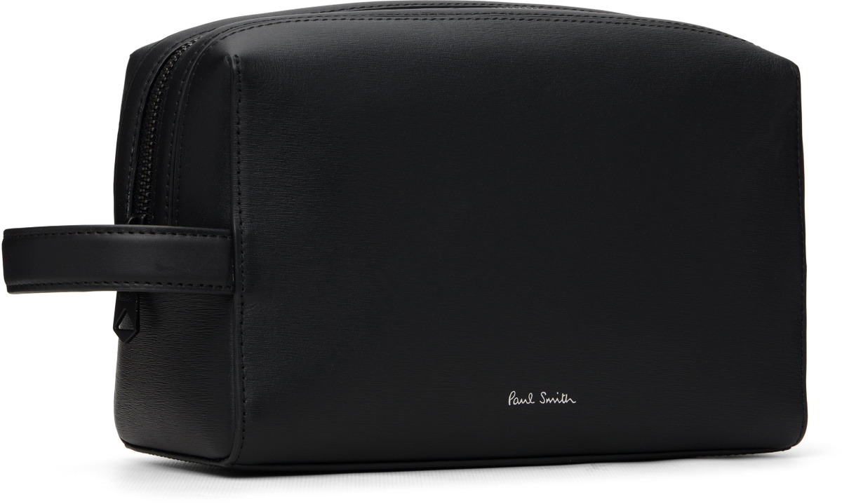 Paul Smith Black Straw-Grain Embossed Leather Wash Pouch