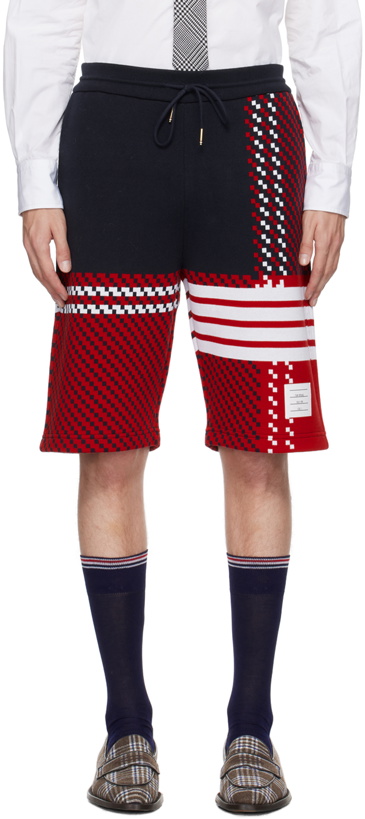 Photo: Thom Browne Navy & Red 4-Bar Shorts