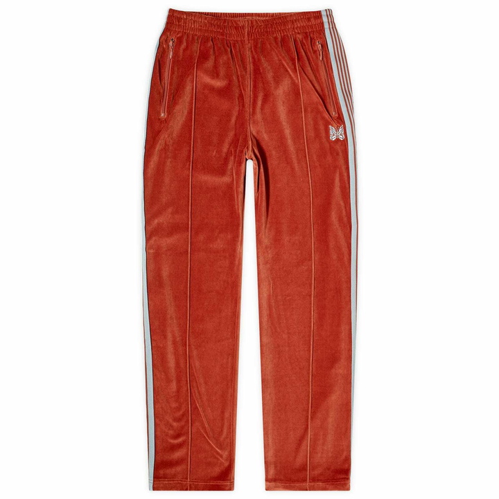 Photo: Needles Men's Velour Narrow Track Pant in Brick