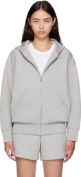 ANINE BING Gray Bond Zip Up Framed Monogram Hoodie