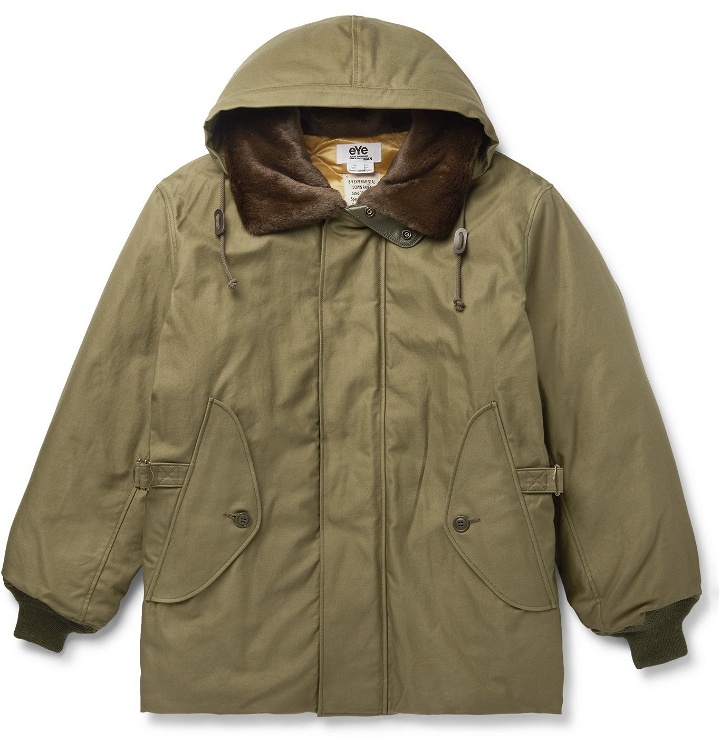Photo: Junya Watanabe - Hooded Faux Fur-Trimmed Cotton-Canvas Parka - Green