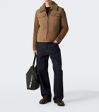 Moncler Shearling-trimmed suede down jacket