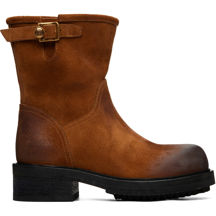 Photo: Versace Brown Buckled Suede Boots
