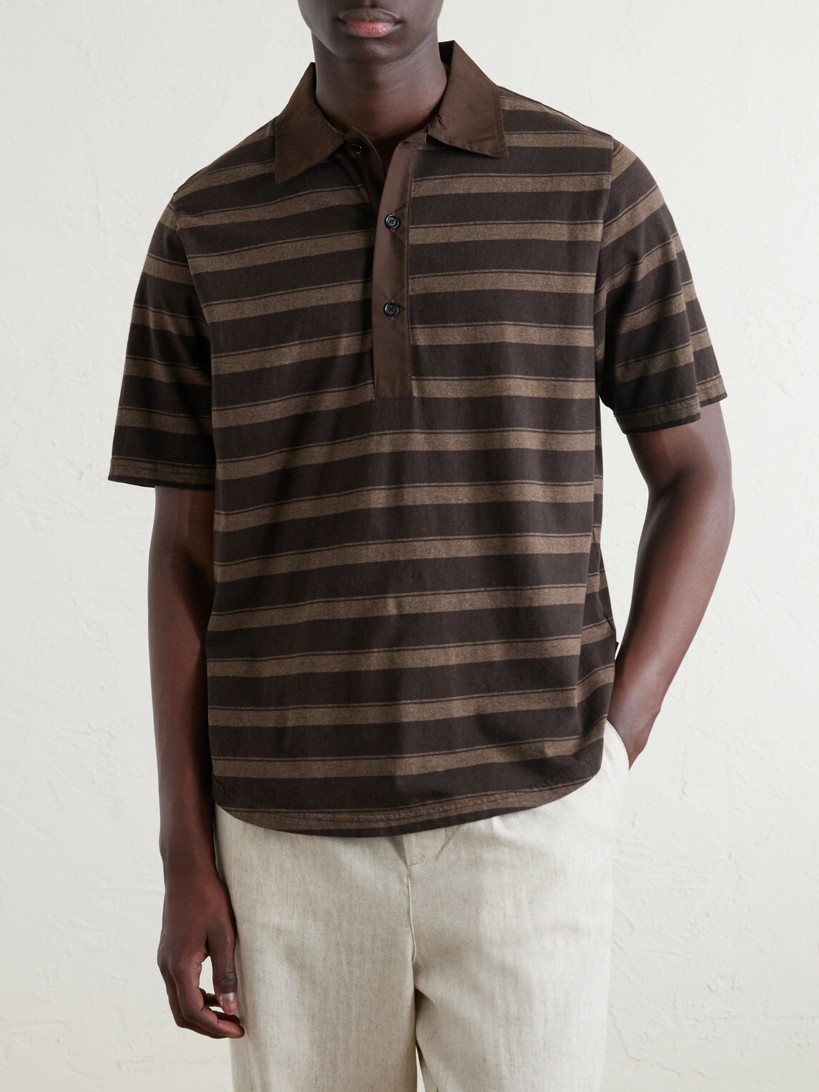 Oliver Spencer - Stanfield Striped Organic Cotton Polo Shirt - Brown