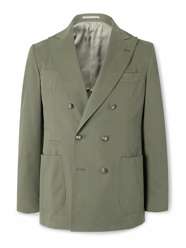 Photo: Brunello Cucinelli - Double-Breasted Cotton-Blend Suit Jacket - Green