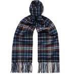 Johnstons of Elgin - Fringed Checked Cashmere Scarf - Blue