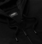 Fendi - Leather-Appliquéd Fleece-Back Printed Cotton-Jersey Hoodie - Black
